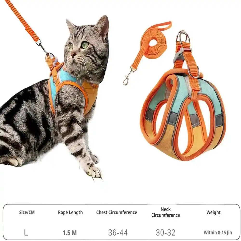 Adjustable Cat Harness And Leash Set With Breathable Suede Vest