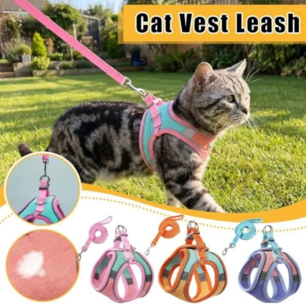 Adjustable Cat Harness And Leash Set With Breathable Suede Vest