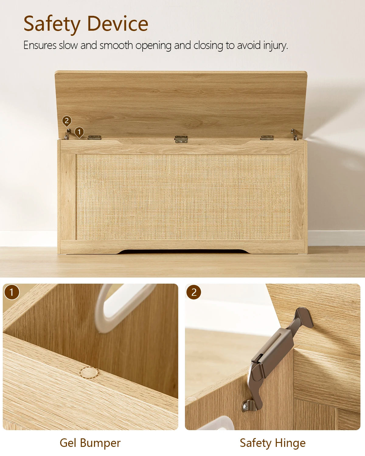Wooden Storage Chest And Toy Box With Safety Hinges