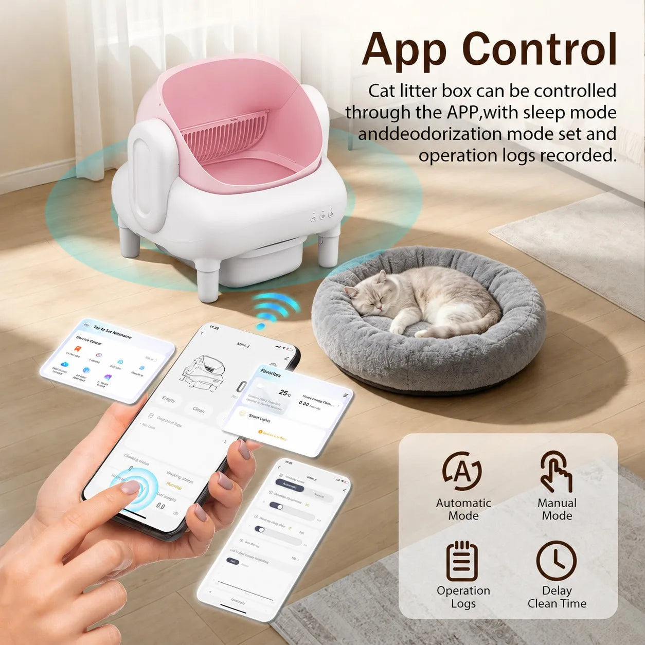 Automatic WiFi Self Cleaning Cat Litter Box With Odor Shield