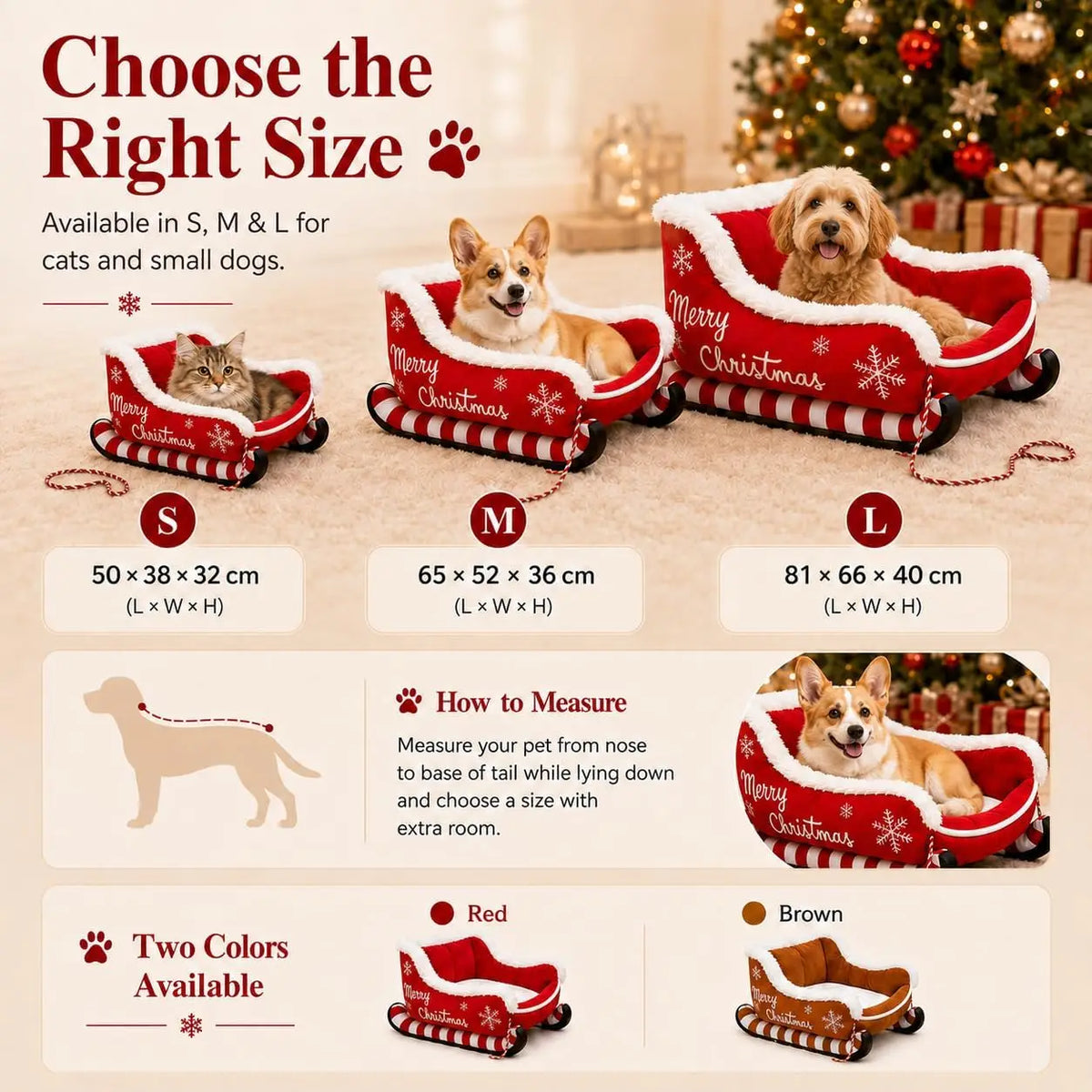 Christmas Dog Sleigh Bed With Soft Plush Calming Raised Sides