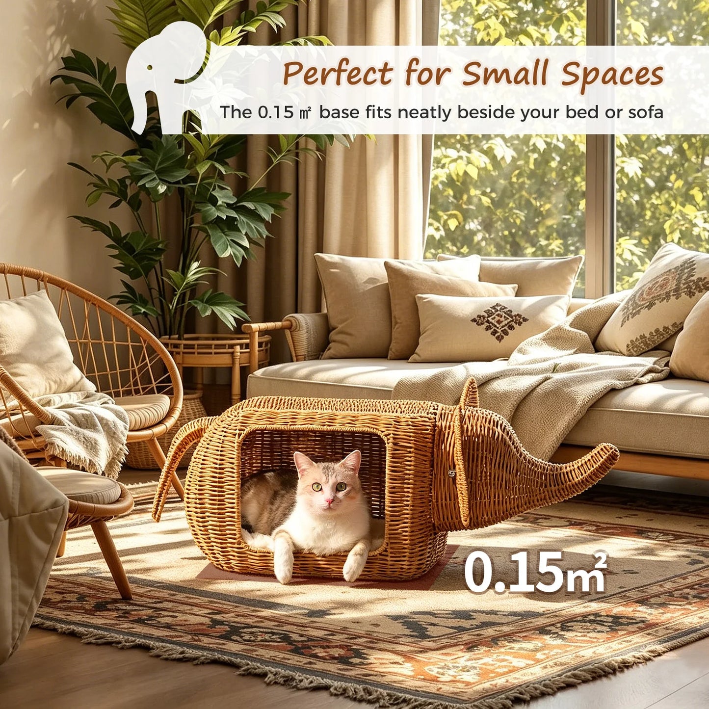 Pawz Road Elephant Rattan Cat Condo With Thick Plush Cushion