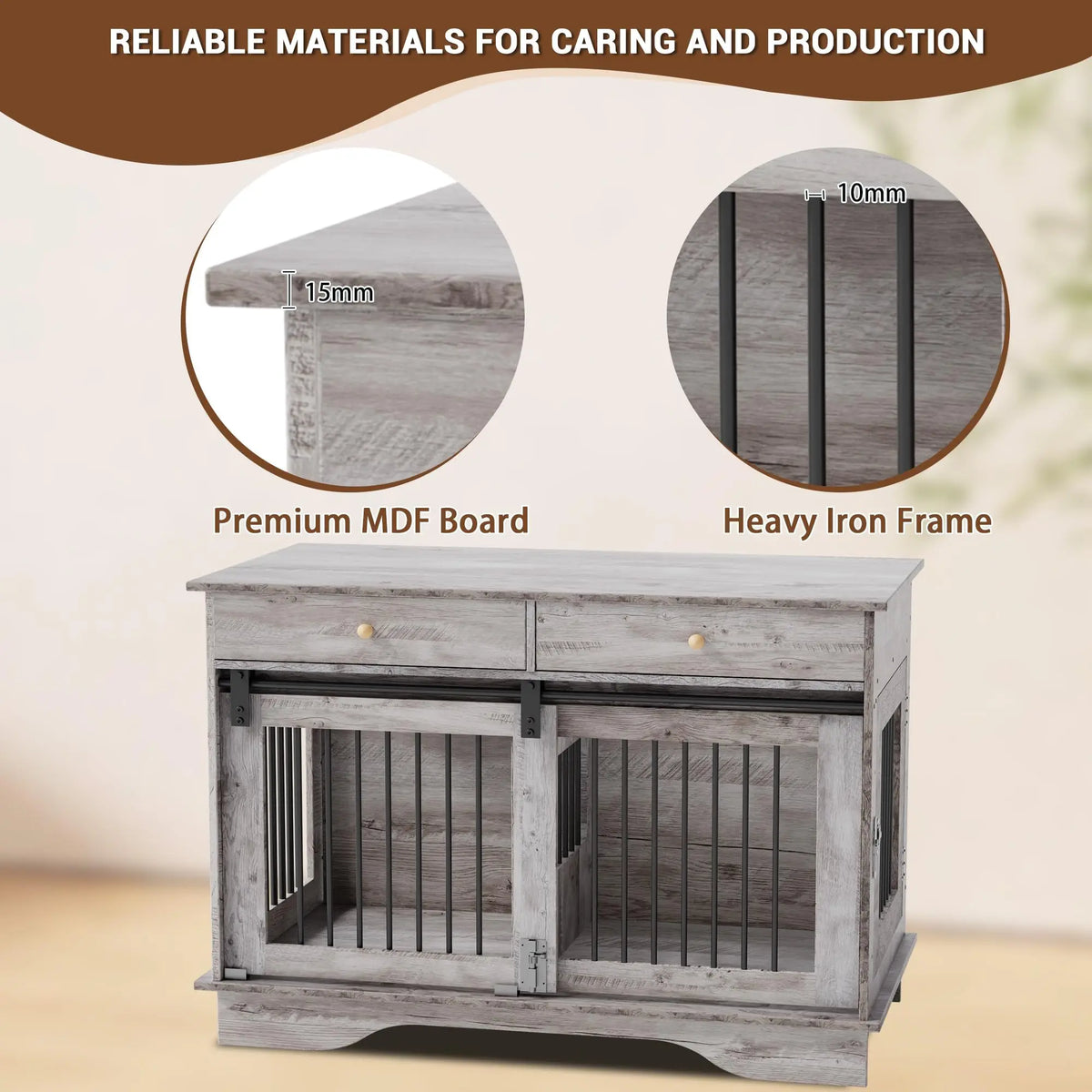 Durable Dog Crate Furniture With Storage And Removable Divider