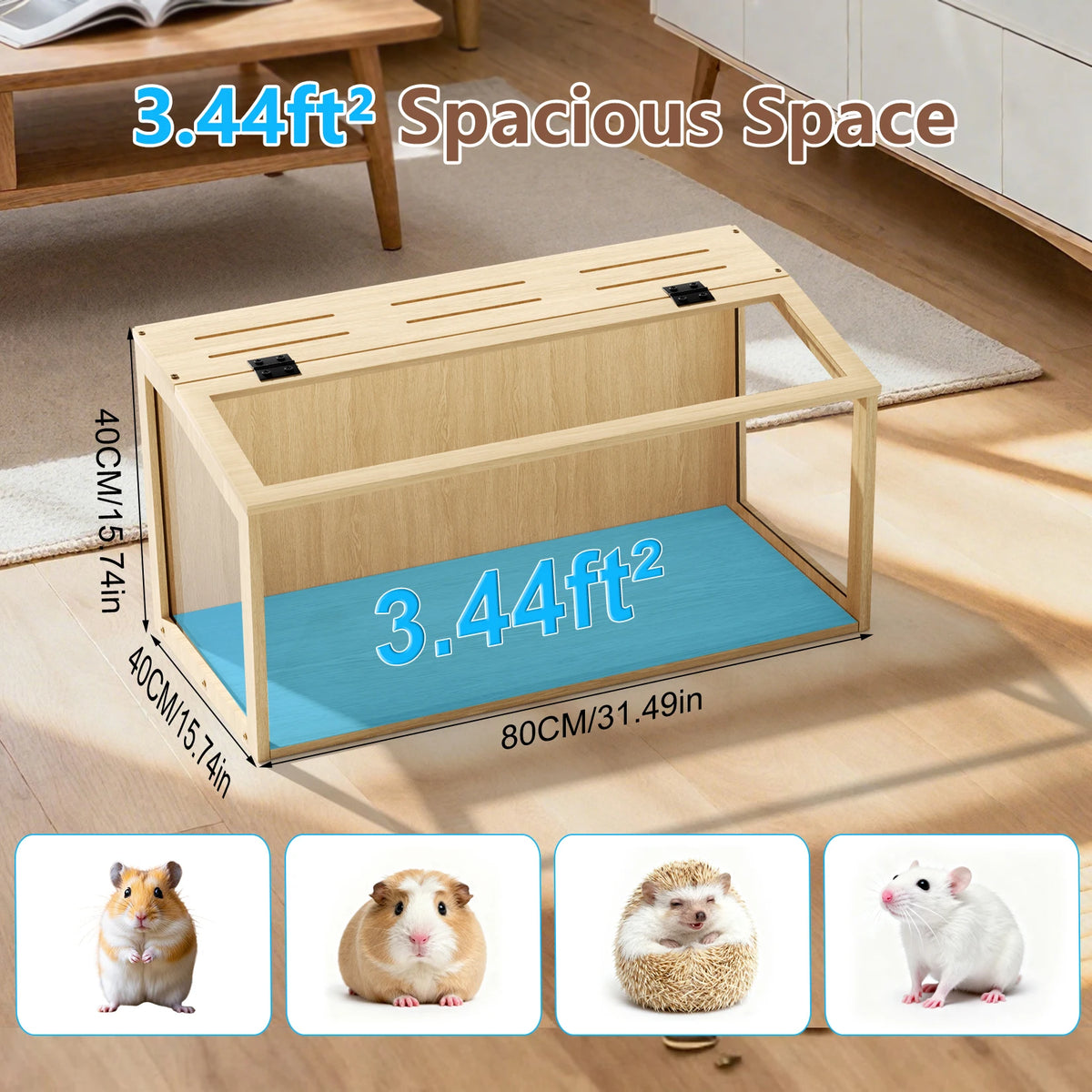 Large Wooden Hamster Cage With Tempered Glass And Led Light