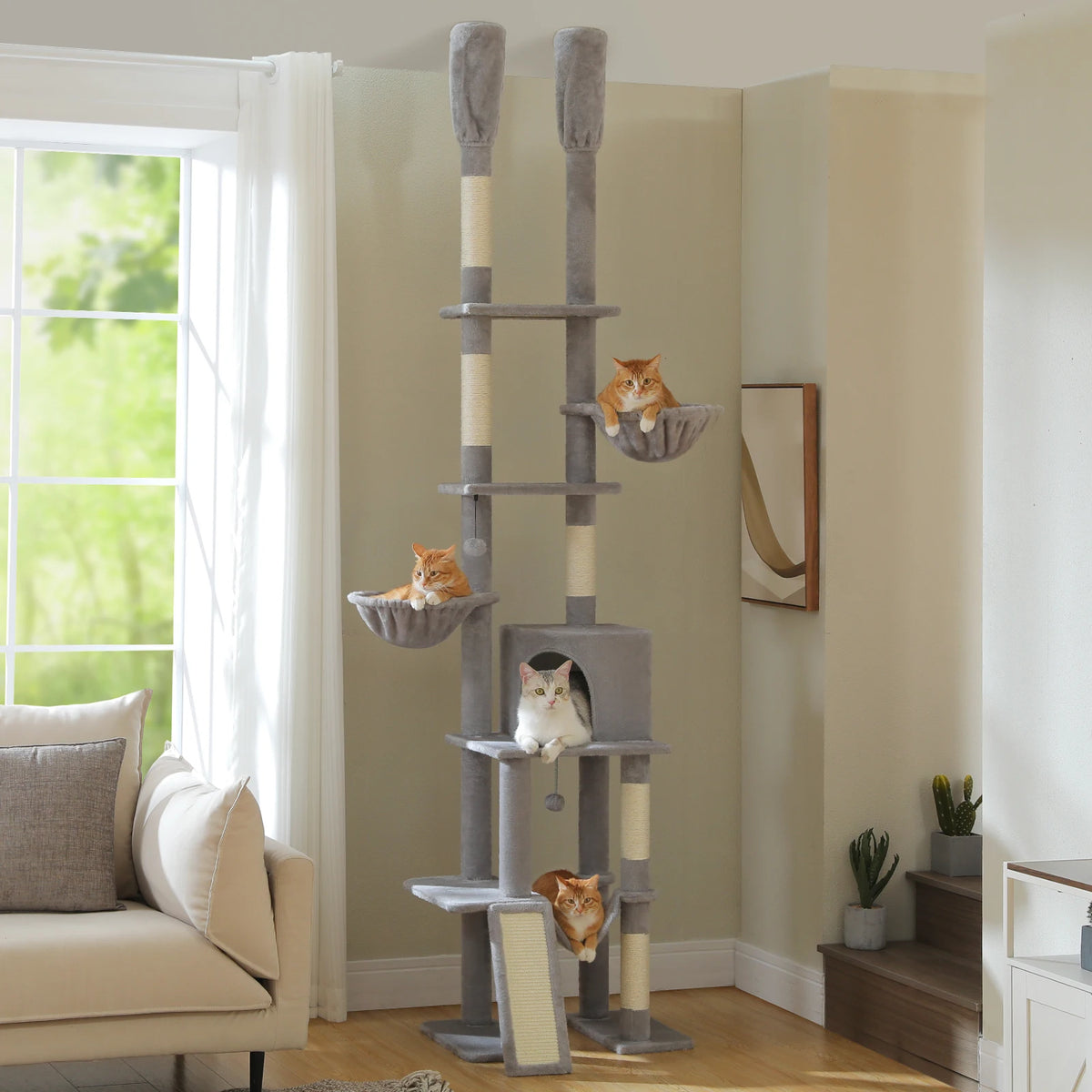 PAWZ Road Adjustable Height Cat Tree With Sisal Scratching Posts