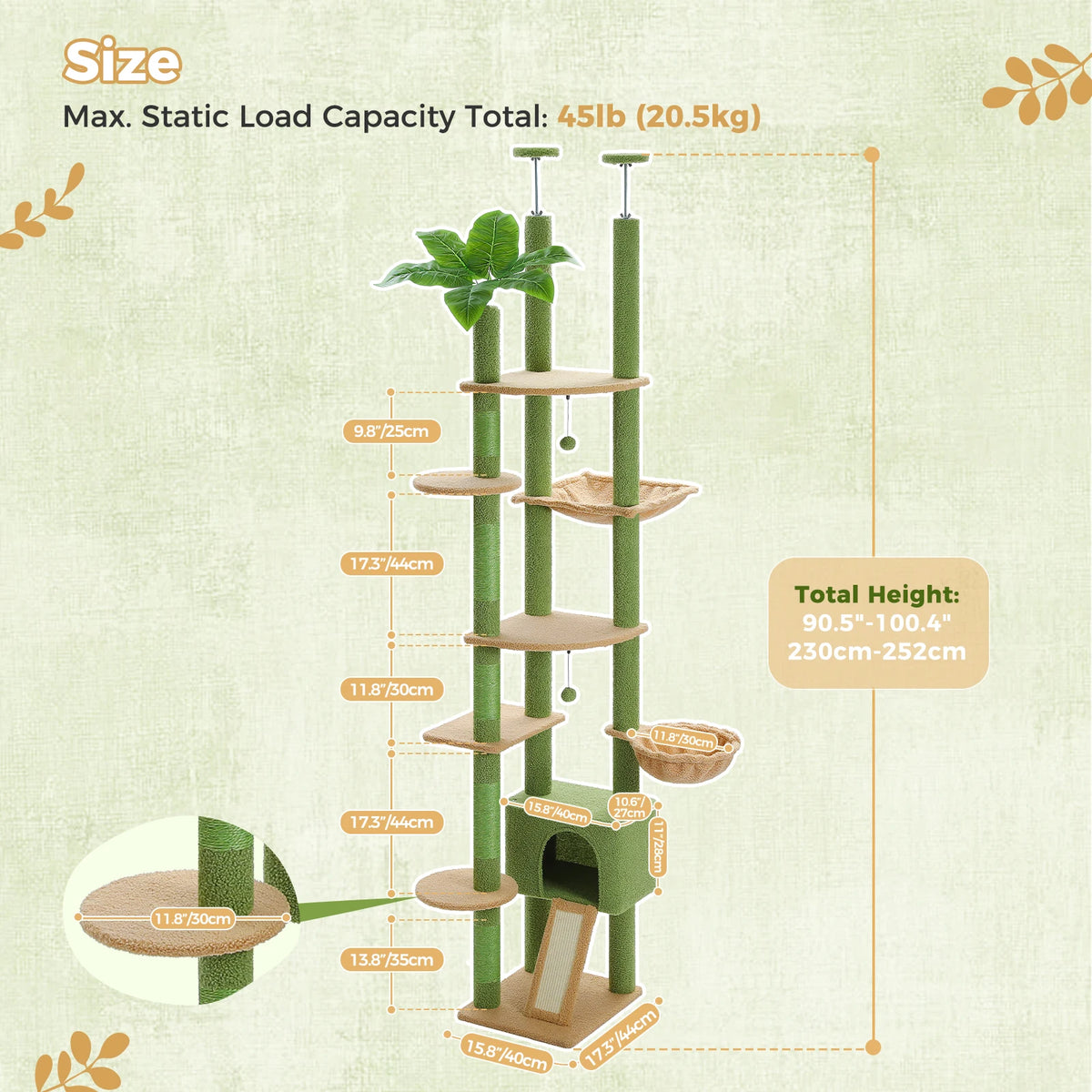 PAWZ Road Adjustable Height Cat Tree With Sisal Scratching Posts