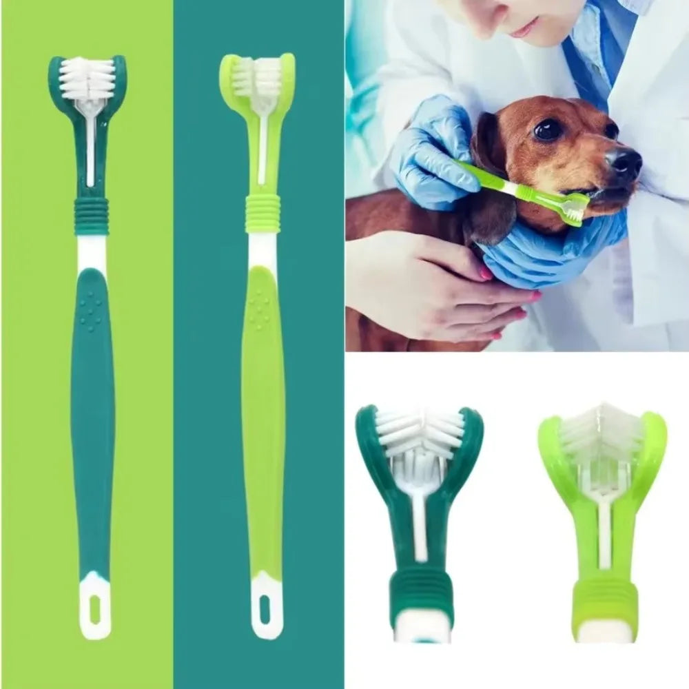 Three Sided Plastic Pet Toothbrush For Tartar Plaque Removal
