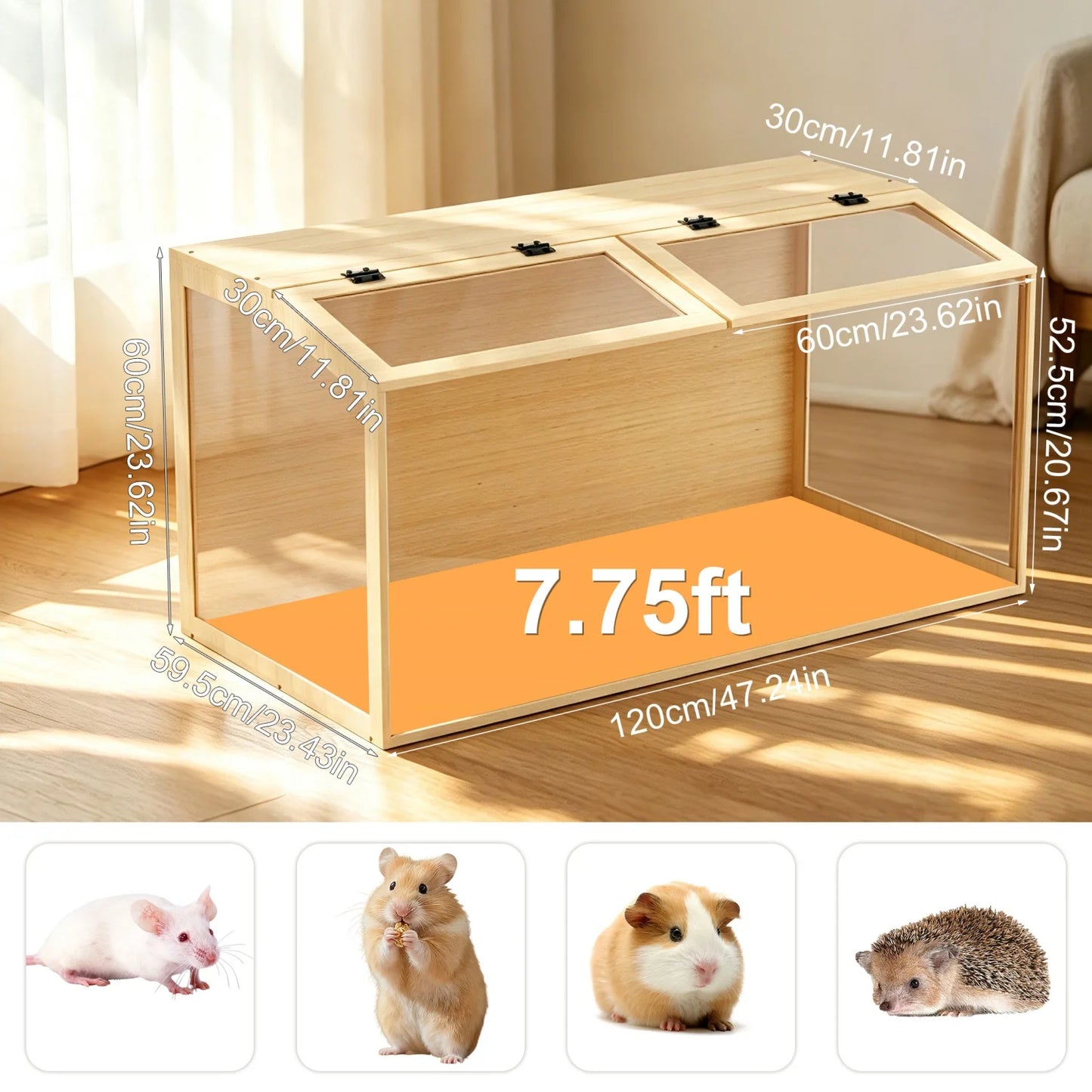 Wooden Tabletop Hamster Guinea Pig Cage With Tempered Glass Panels