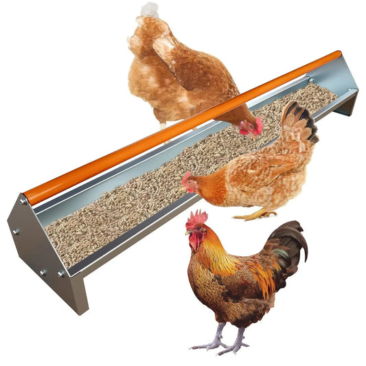 HiMISS Galvanized Steel Poultry Feeding Trough With Rotatable Handle
