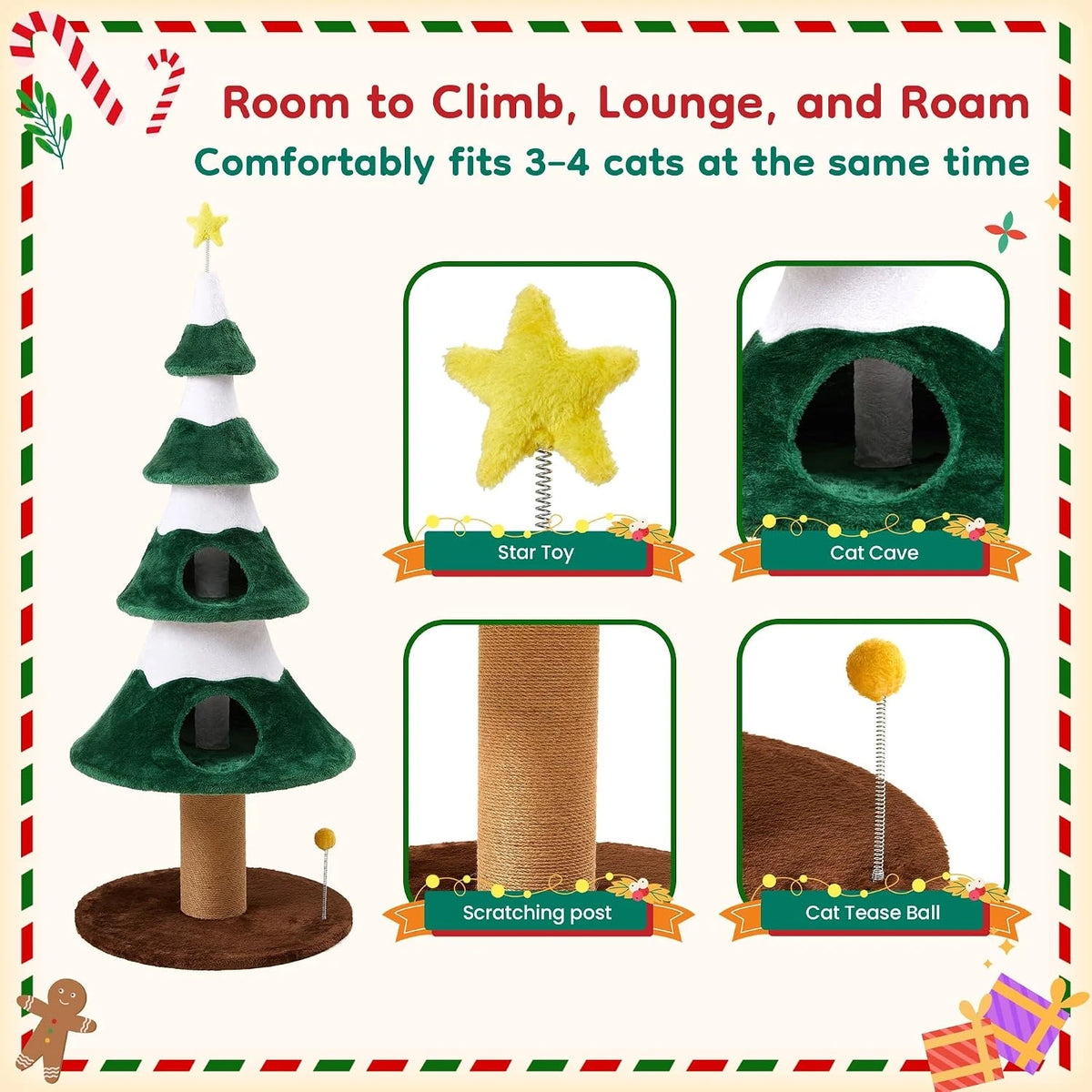 Heavy Duty Wooden Cat Tree With Sisal Scratching Posts