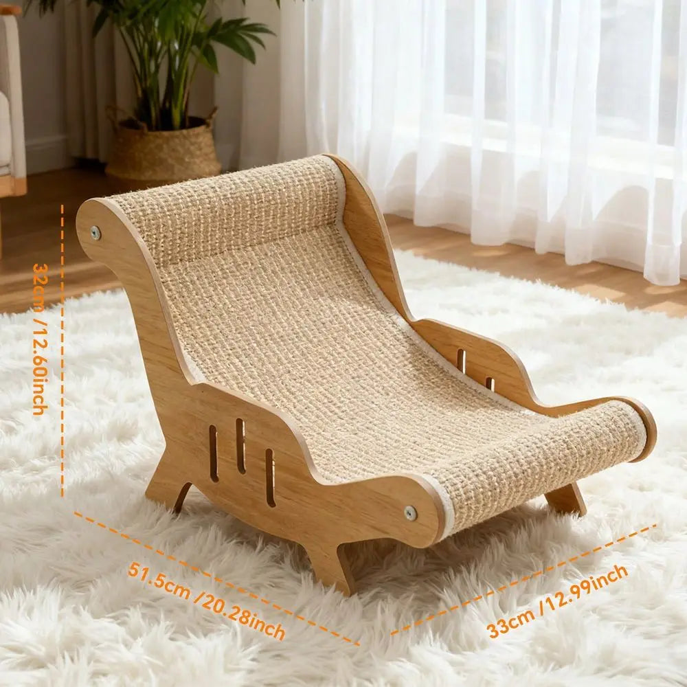 Indoor Wooden Sisal Cat Scratcher Lounger With Combined Sleep Platform