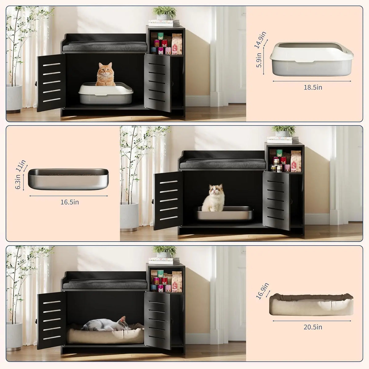 Farmhouse Cat Litter Box Enclosure With Storage And Scratch Pad