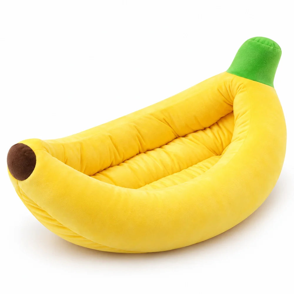 Banana Plush Pet Bed With Raised Sides For Cozy Lounging