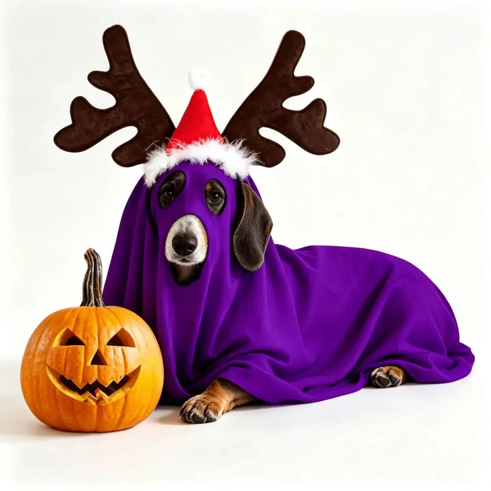 Halloween Ghost Pet Cape Reindeer Antlers Headband Costume Set