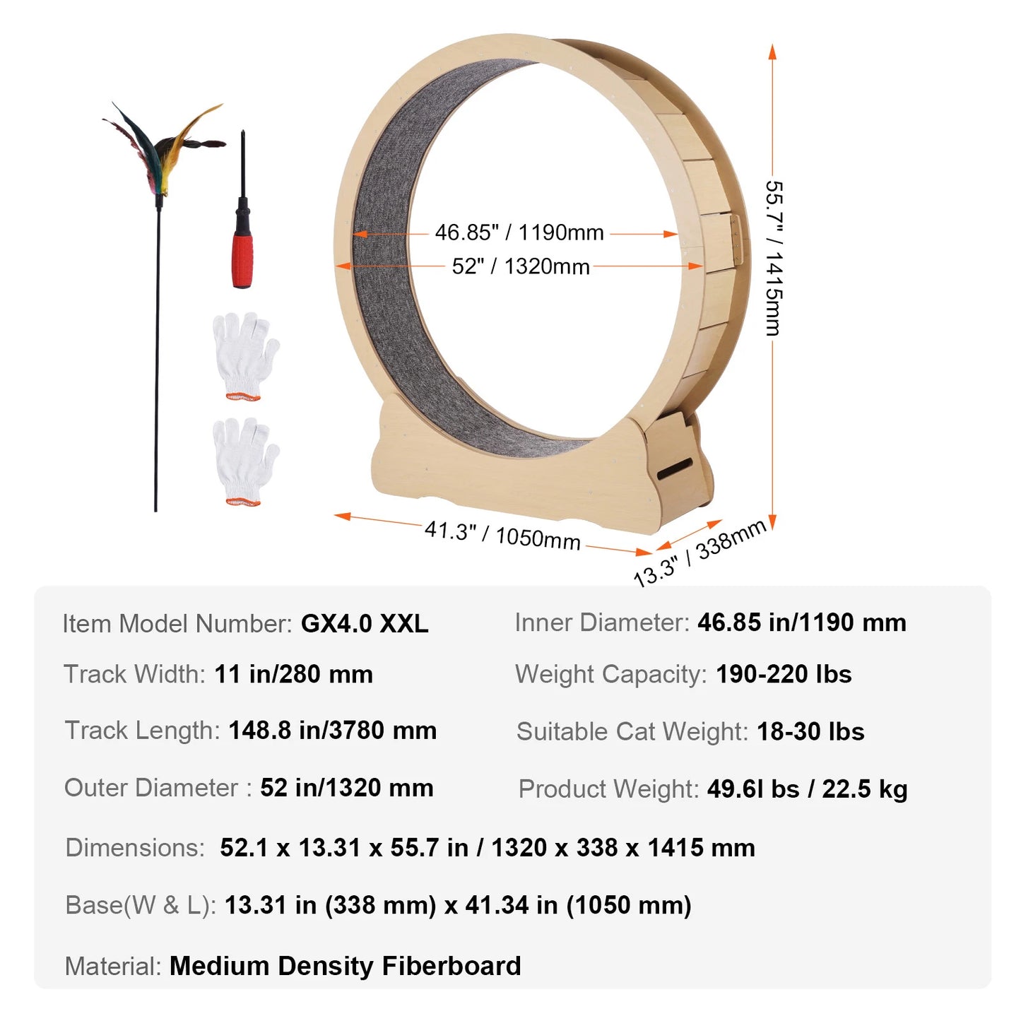 Wooden Indoor Cat Exercise Wheel With Carpet Surface And Teaser