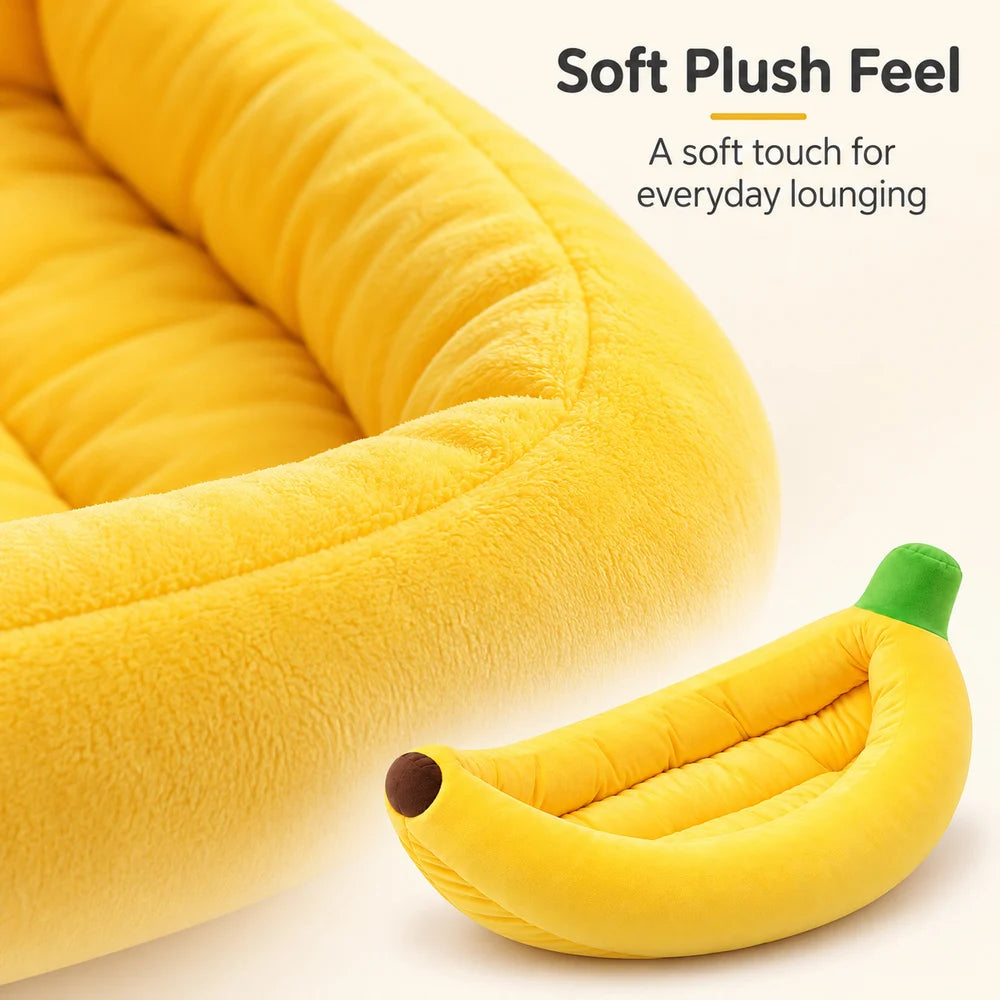 Banana Plush Pet Bed With Raised Sides For Cozy Lounging