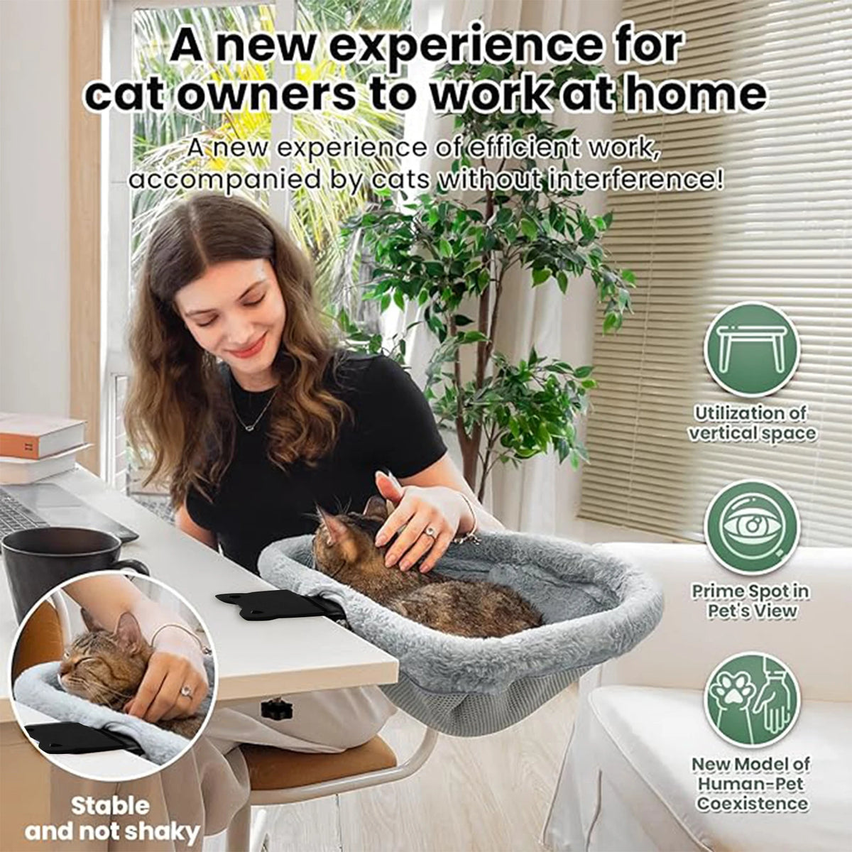 CWV Foldable Cat Desk Bed Hammock With Secure Mount