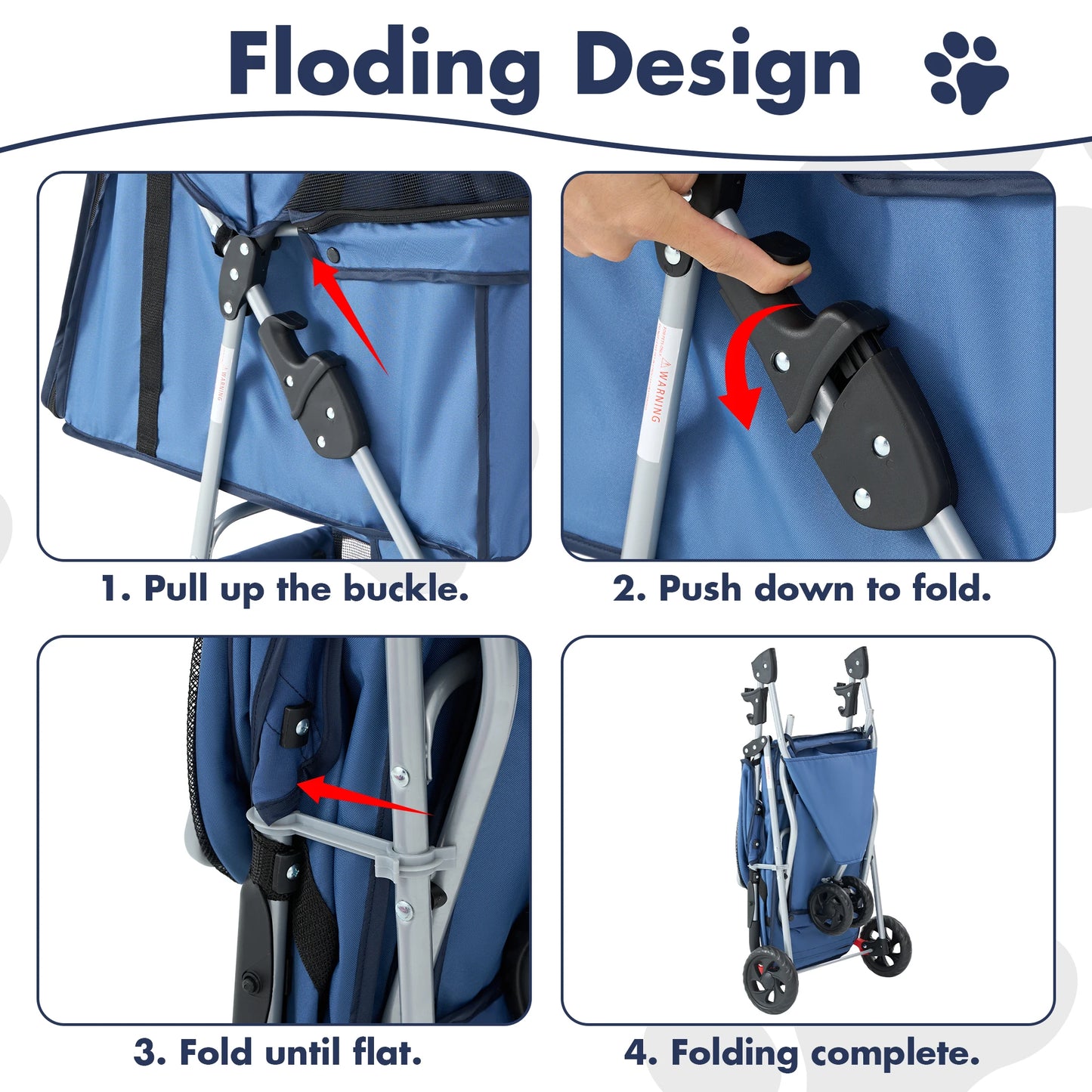 Foldable Three Wheel Pet Stroller With Mesh Vents Storage Basket