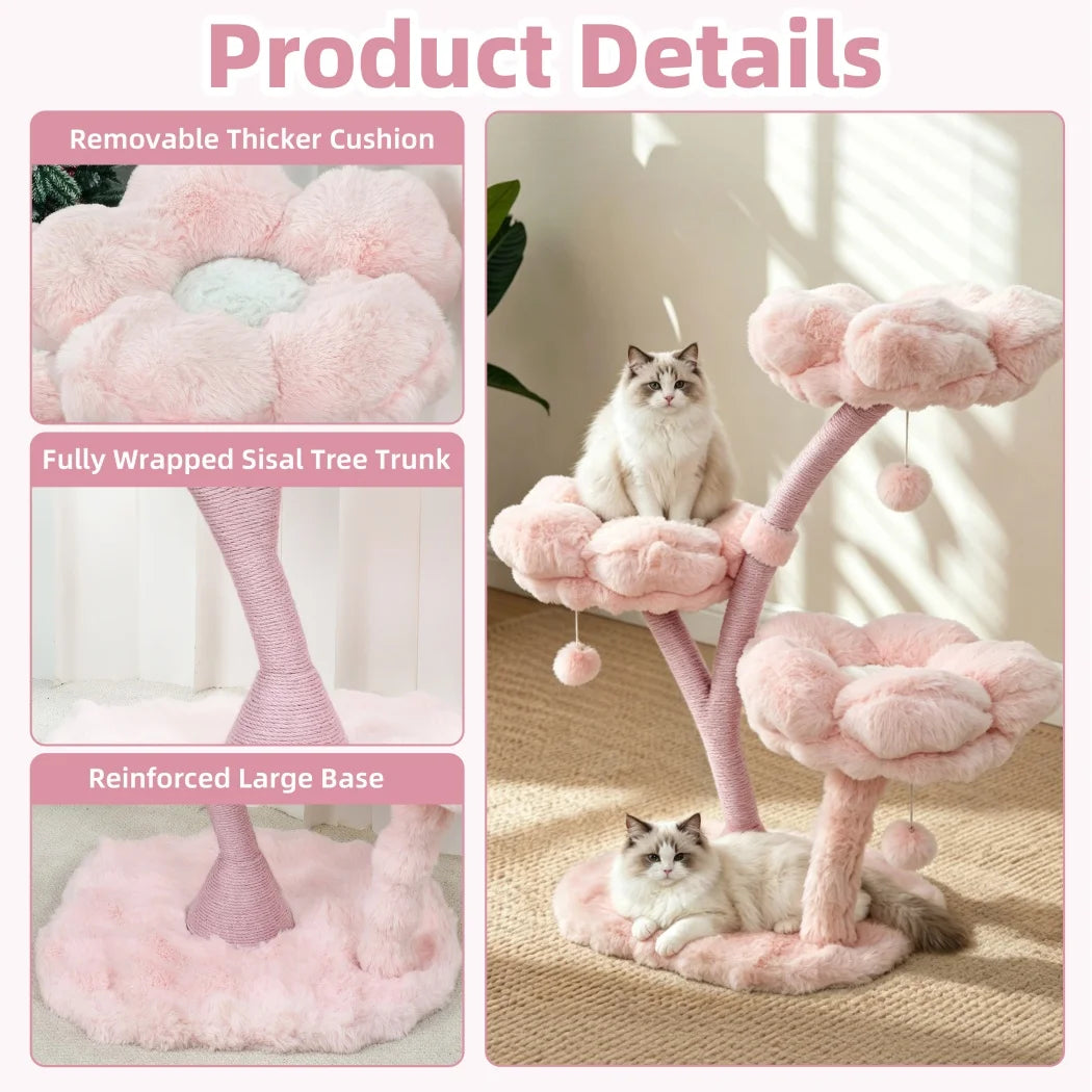 BORWART Four Tier Cat Tree Tower With Scratching Post And Bed