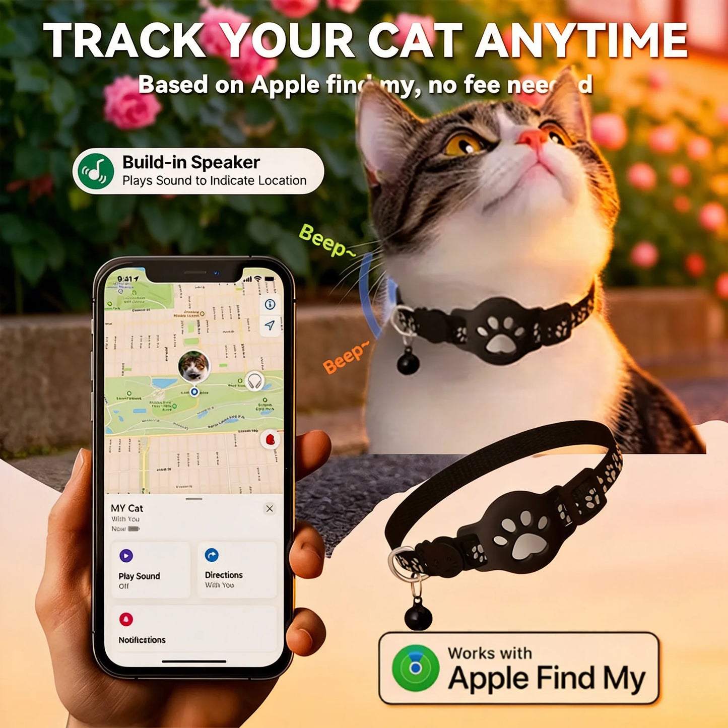 Reflective Paw Cat Collar Breakaway Waterproof Anti-Lost For Kittens