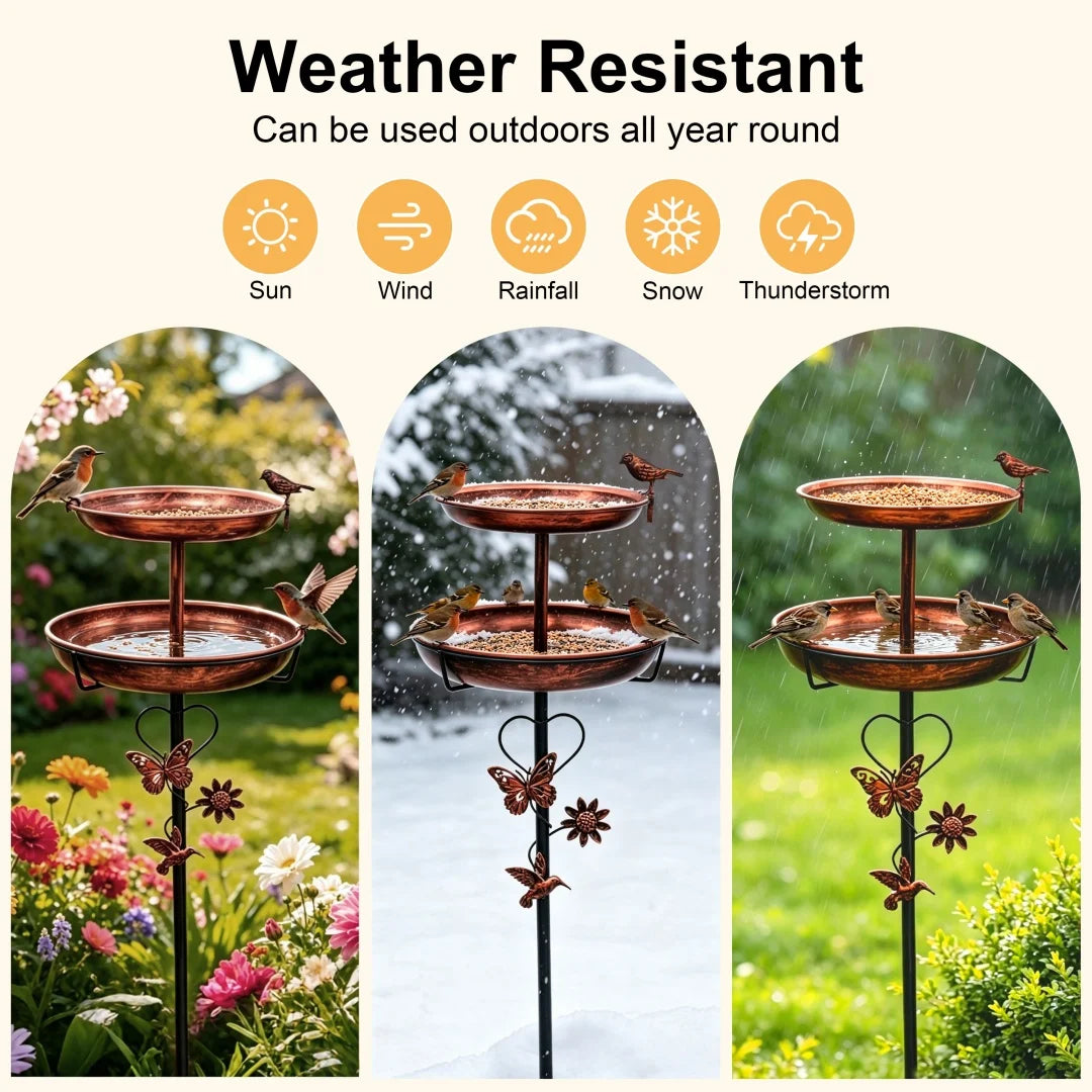 Double Layer Bird Feeder And Bath Stand For Garden Patios