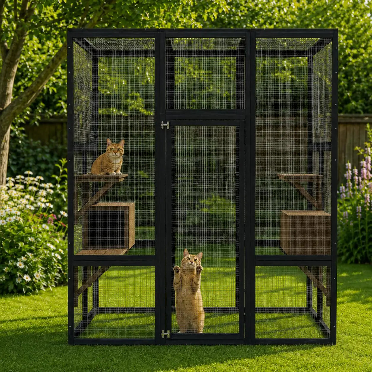 Himiss 70 Inch Outdoor Catio Wooden Cat Enclosure With Roof