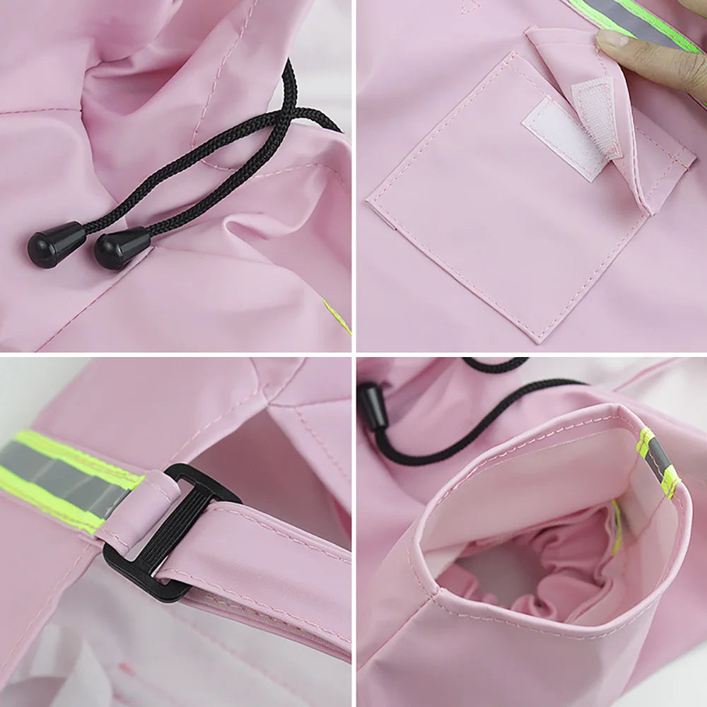 Waterproof Hooded Dog Raincoat With Reflective Trim For Pets