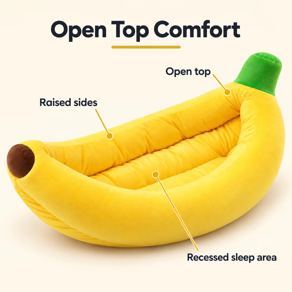 Banana Plush Pet Bed With Raised Sides For Cozy Lounging