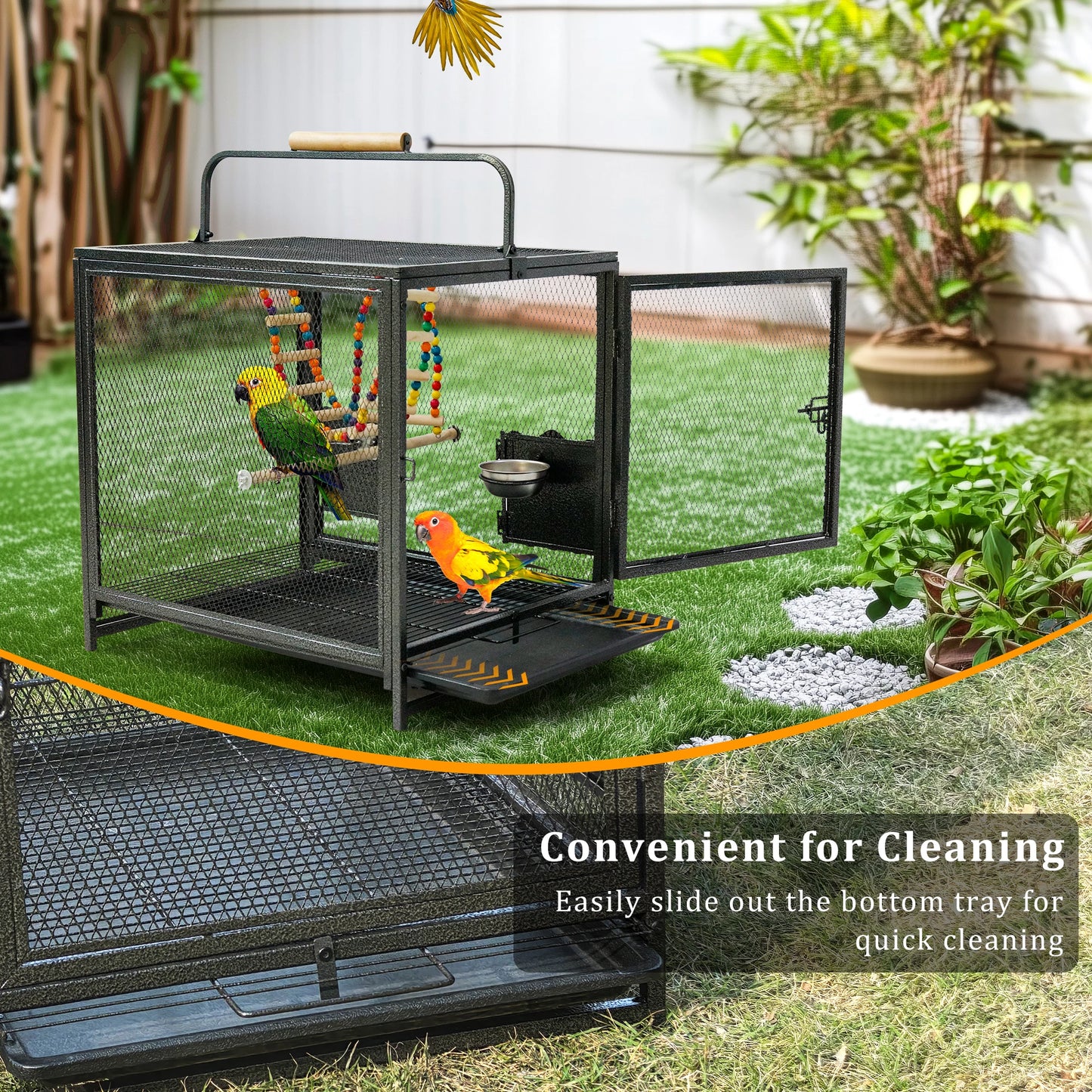 Metal Bird Cage With Hammock Swing And Perch Stand