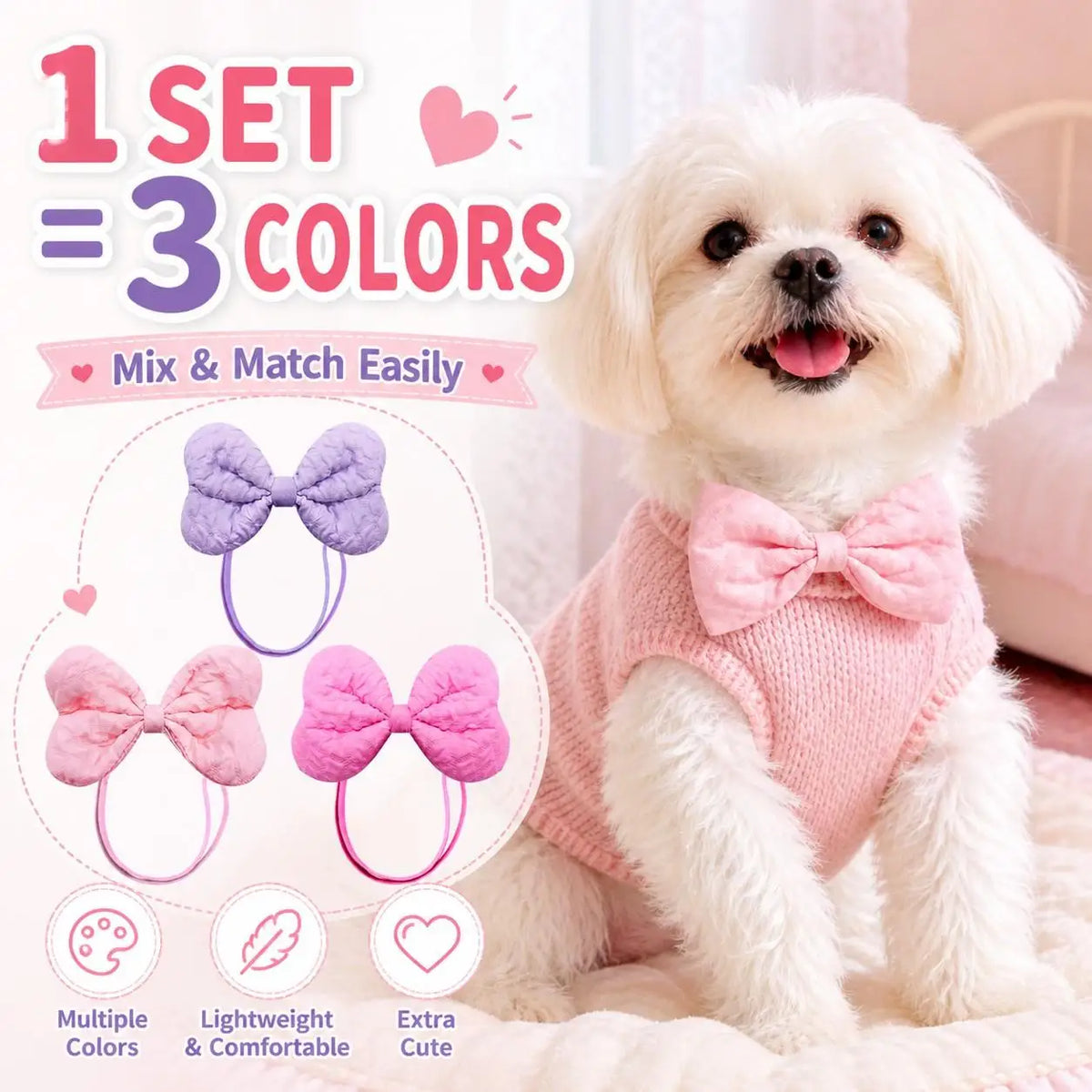 Quilted Pet Bow Tie Set For Dogs Cats Party Accessory