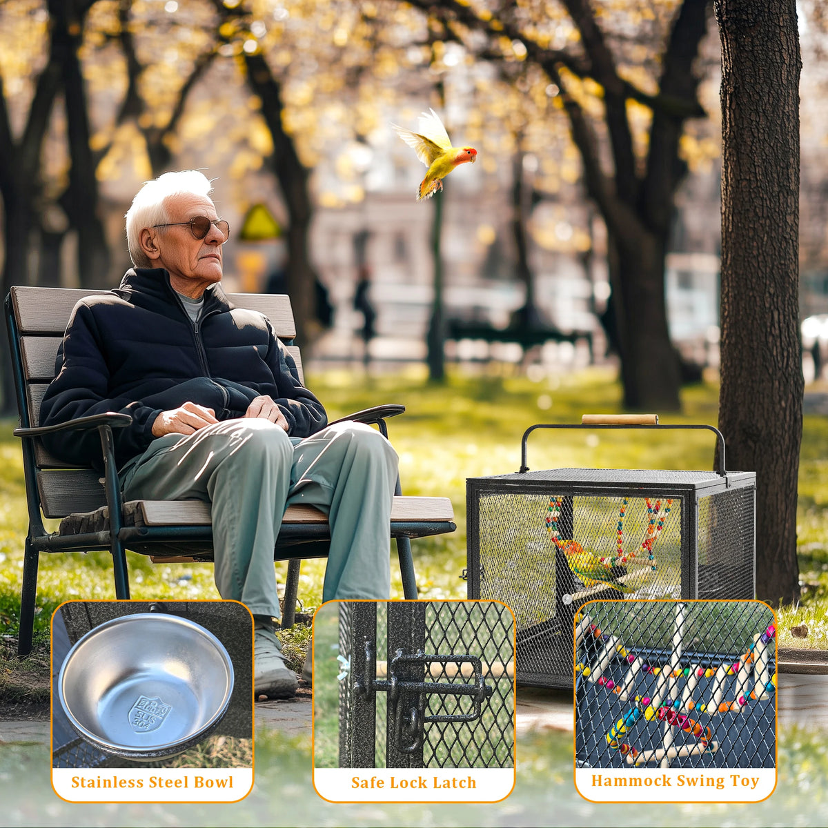 Metal Bird Cage With Hammock Swing And Perch Stand