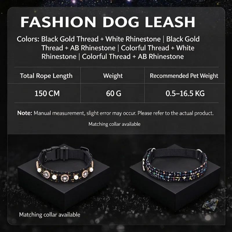 Rhinestone Dog Leash With Padded Handle And Secure Snap Hook