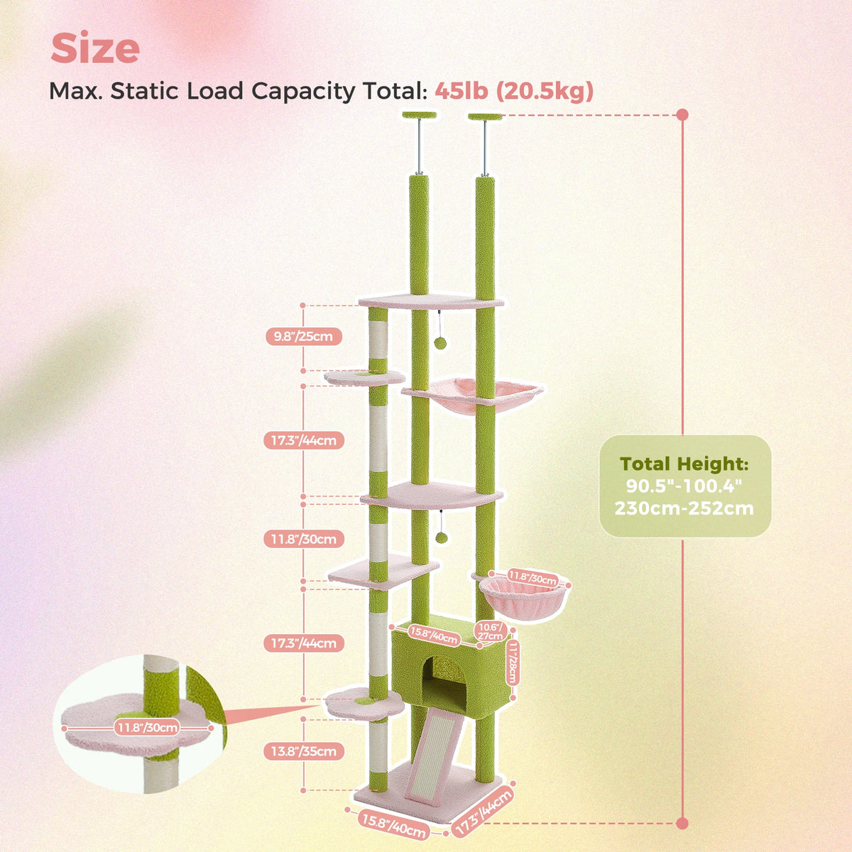 PAWZ Road Adjustable Height Cat Tree With Sisal Scratching Posts