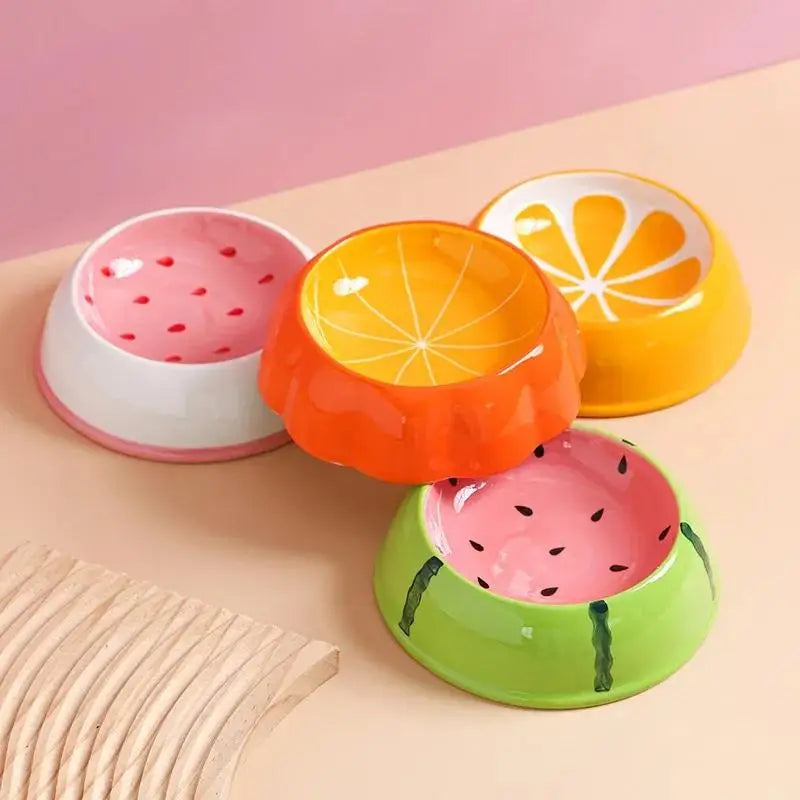Fruit Shaped Ceramic Cat And Dog Slow Feeder Bowl