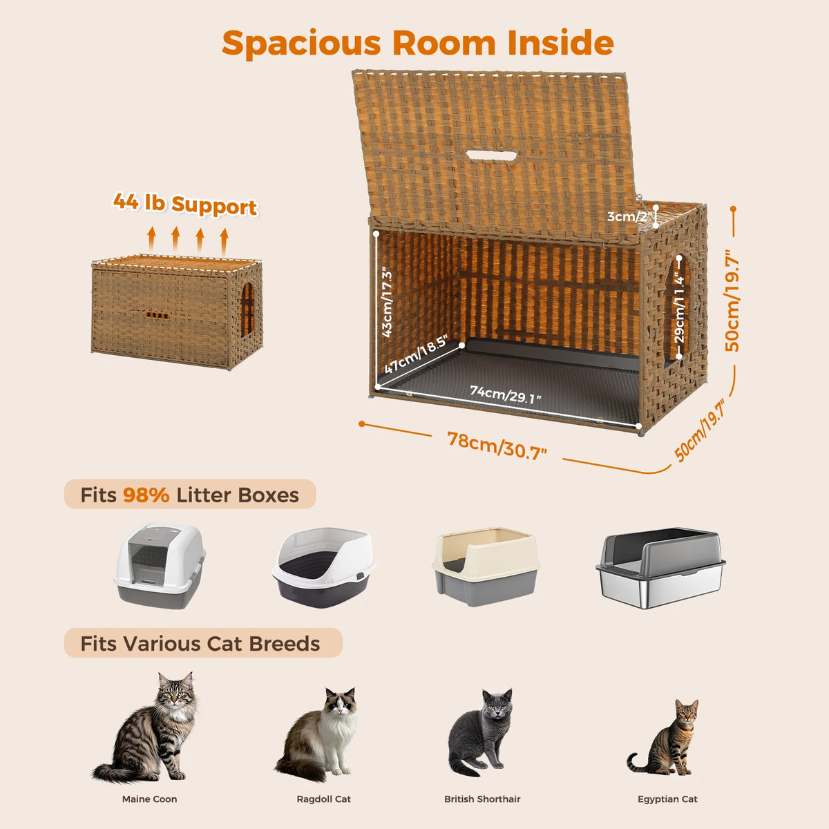 Pequulti Rattan Cat Litter Box Enclosure With Flip Top Design