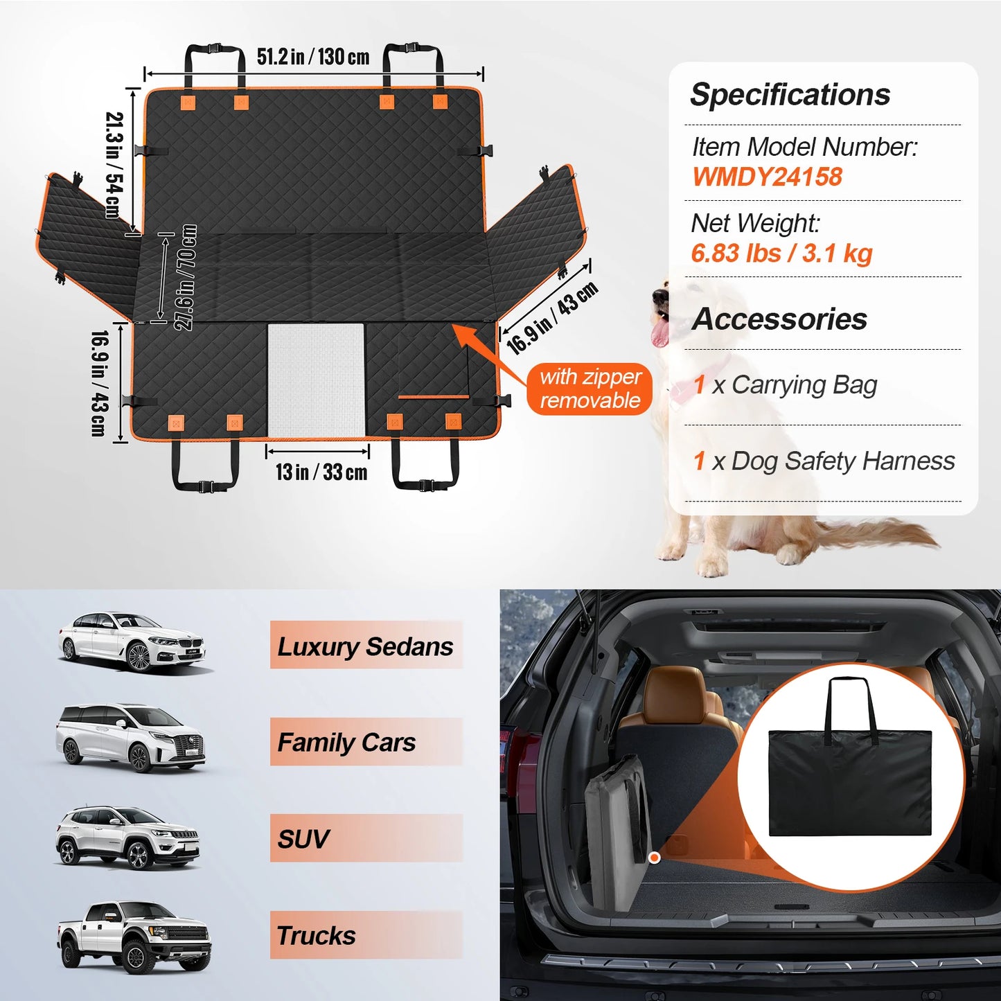 SucceBuy Premium Back Seat Extender Dog Hammock With Breathable Mesh
