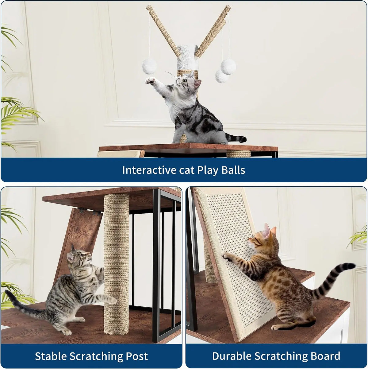 Garvee Wood Cat Tree With Scratching Post And Storage Cabinet