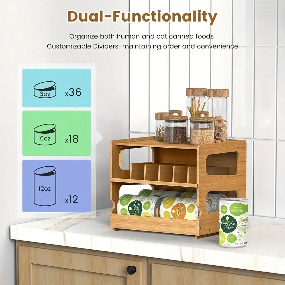 Wooden Double Tier Pet Food Storage Rack With Sturdy Build