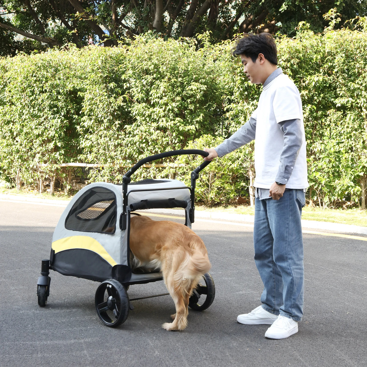 Four Wheel Foldable Portable Breathable Dog Travel Stroller