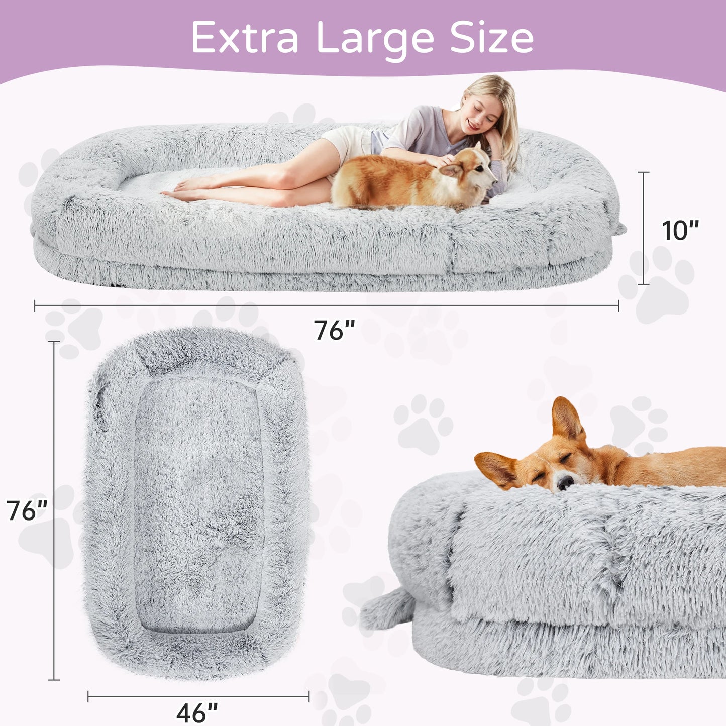 Orthopedic Human Dog Bed Faux Fur Removable Cover For Adults
