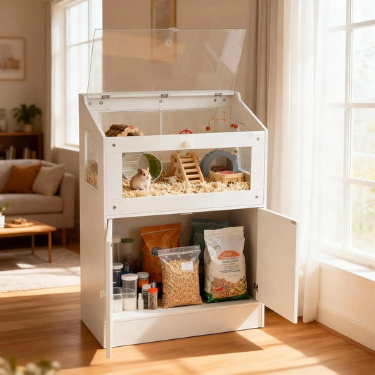 HiMiss Large Acrylic Small Animal Cage With Storage Cabinet