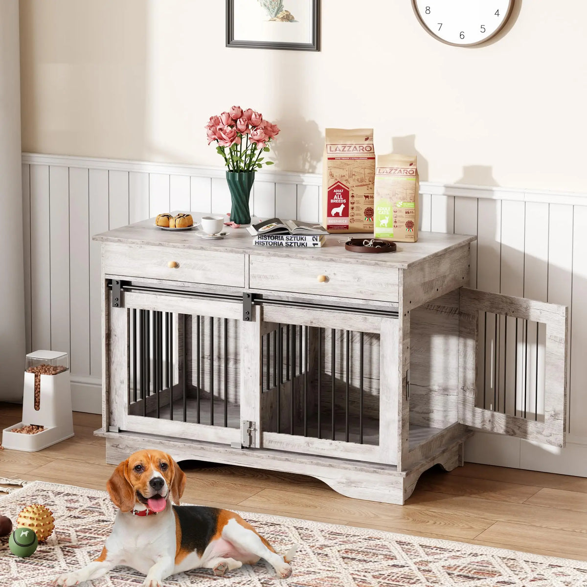 Durable Dog Crate Furniture With Storage And Removable Divider