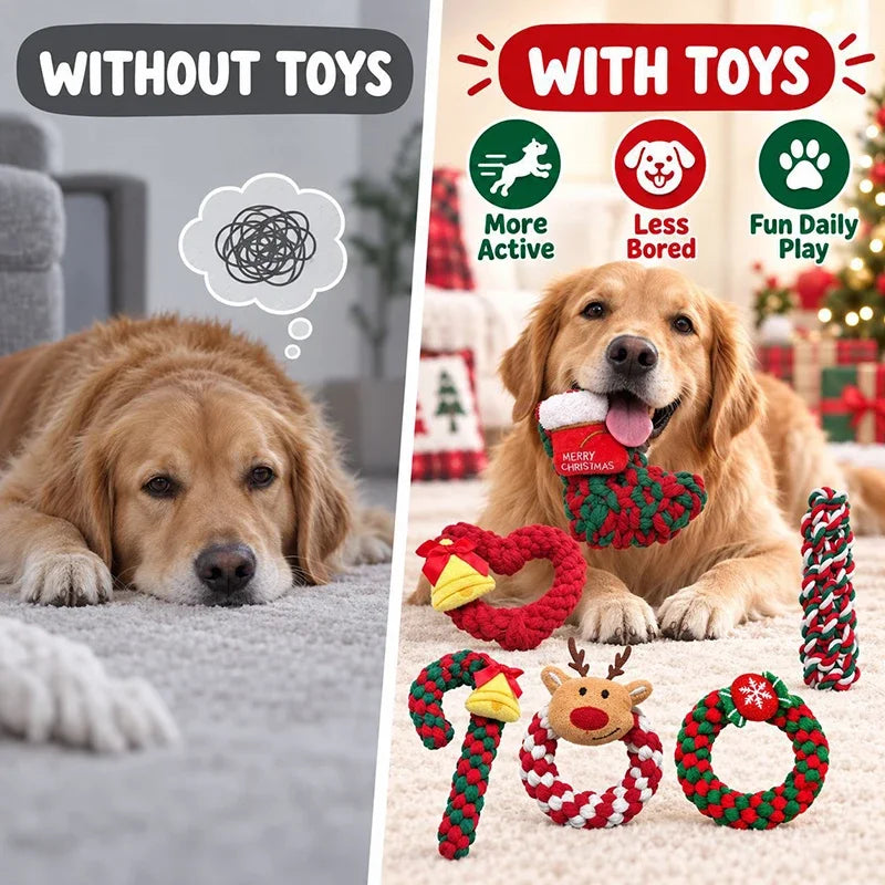 Christmas Dog Cotton Rope Knot Toy for Chewing and Play