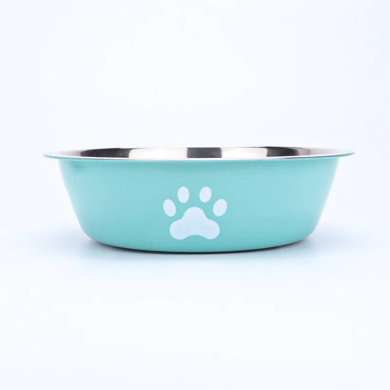 Stainless Steel Paw Print Anti Slip Pet Drinking Bowl