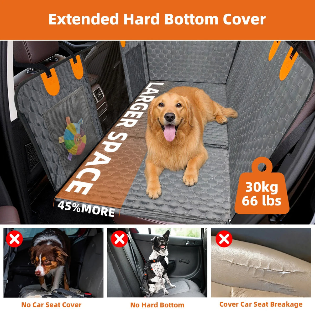 Bingopaw Waterproof Dog Car Seat Cover Backseat Protector Pockets
