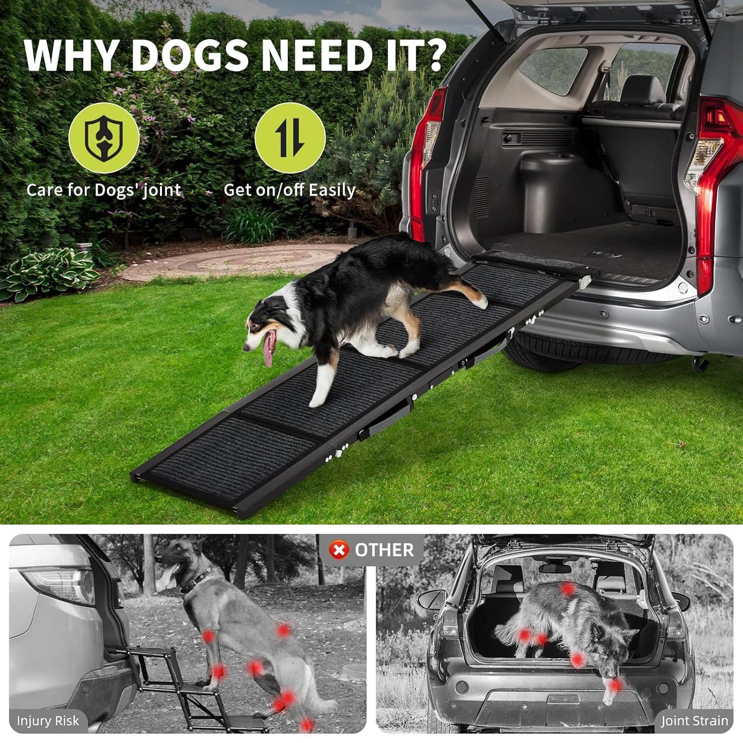 HiMiss Folding Dog Car Ramp With Non Slip Safety Surface