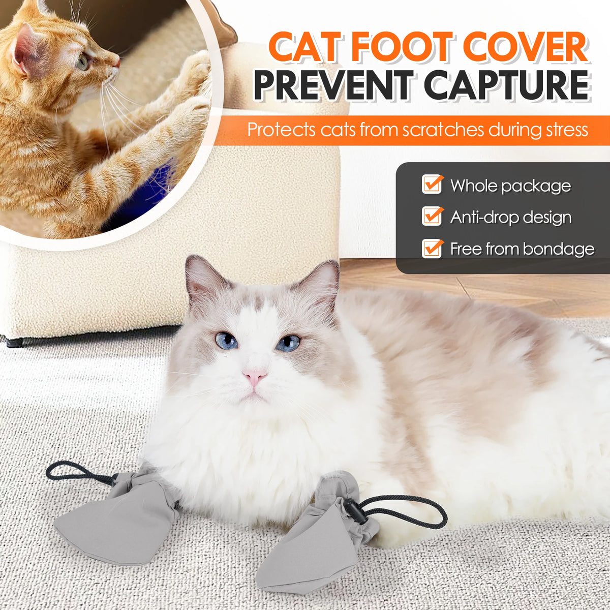 Waterproof Anti Scratch Cat Paw Covers With Adjustable Drawstrings