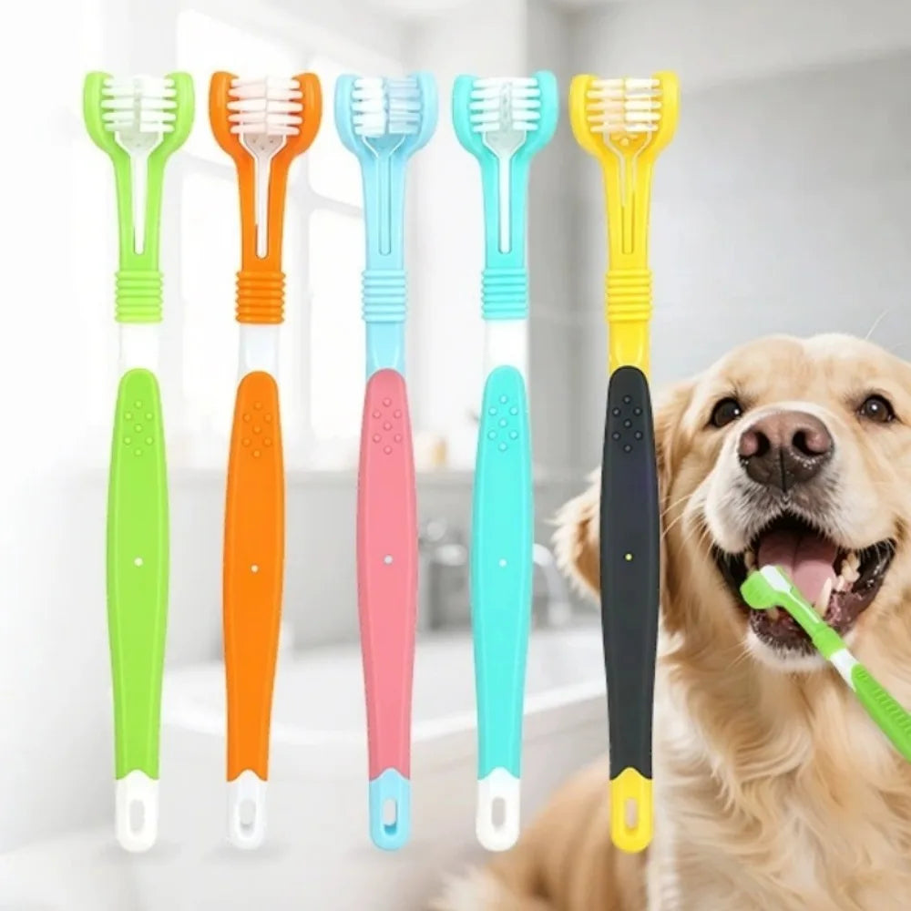 Three Sided Plastic Pet Toothbrush For Tartar Plaque Removal