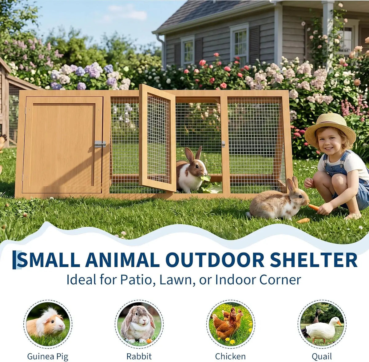 Durable Wooden Rabbit Hutch And Quail Coop With Ventilated Run