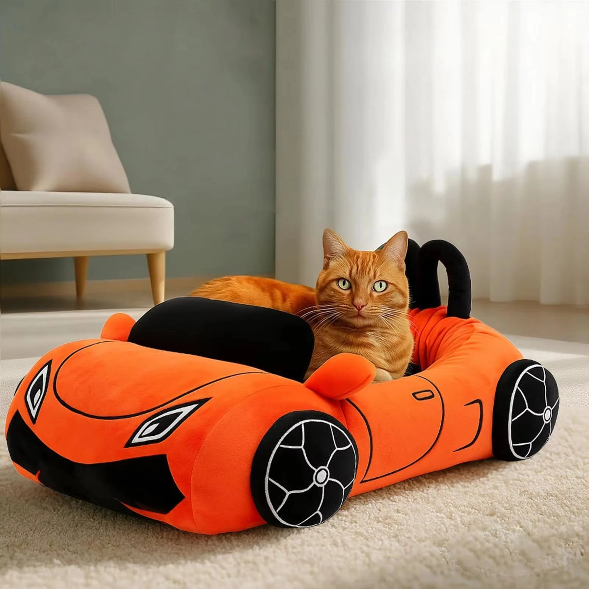 CWV Coral Fleece Supercar Cat Bed With Pillow For Kittens